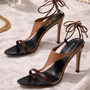 Sergio Rossi Brown and Black Leather Lace-Up Stiletto Sandals Size 40